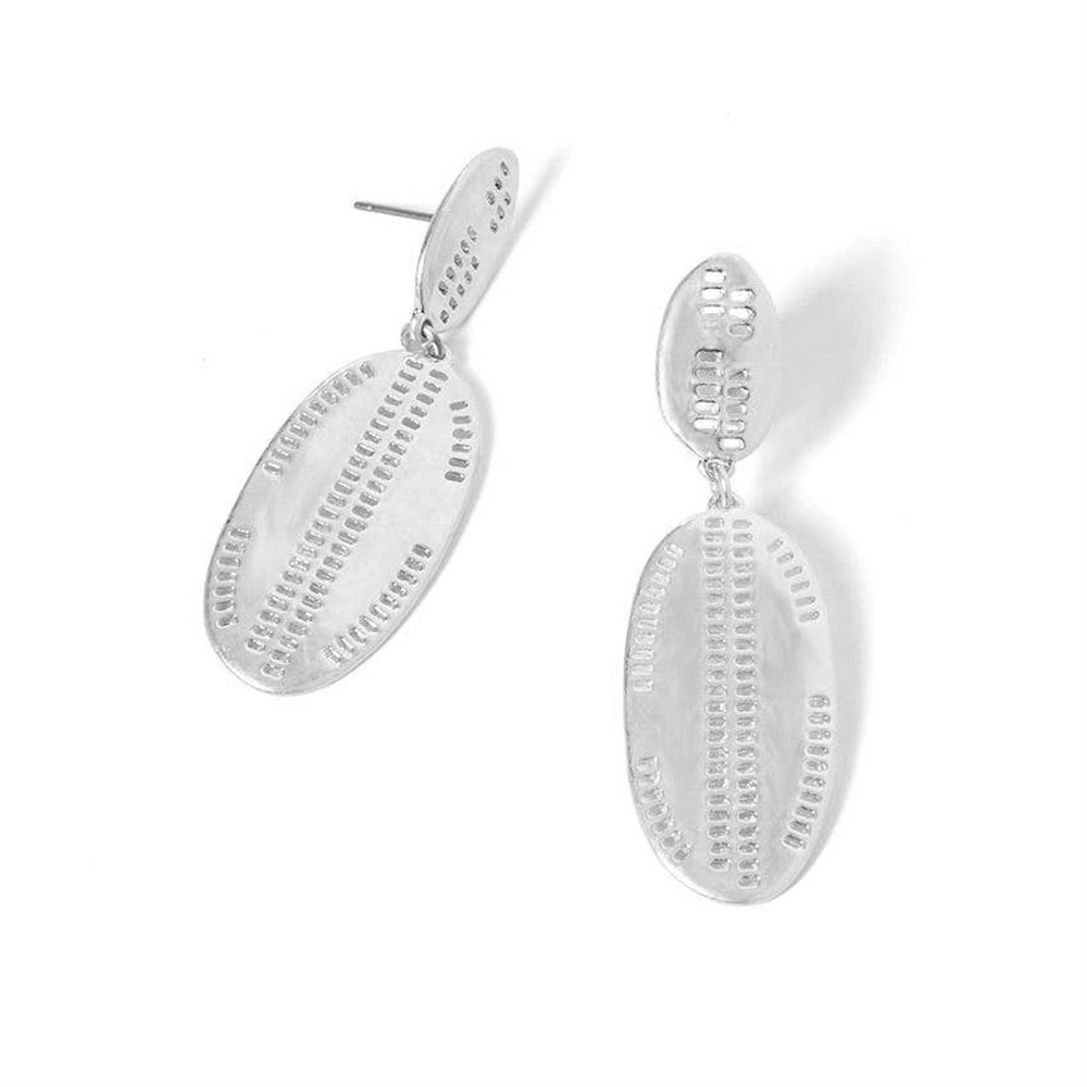 Silver Double Oval Dangle Statement Earrings - Picture 1 of 2